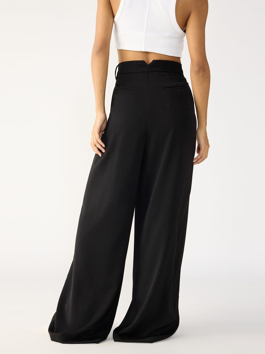 

FREAKINS Solid Black Super Flared Korean Pants