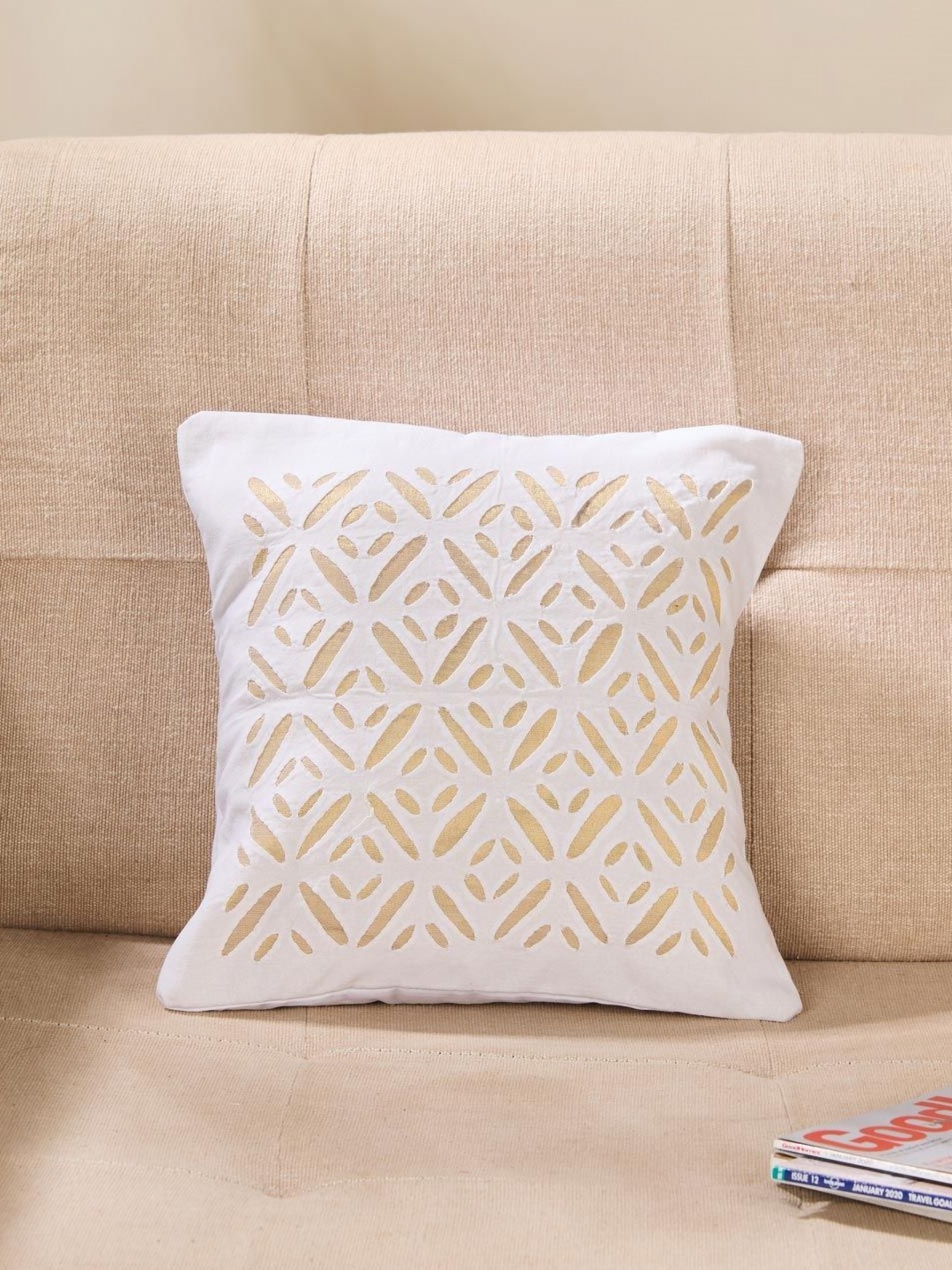 

Fabindia White & Beige Geometric Square Cushion Covers