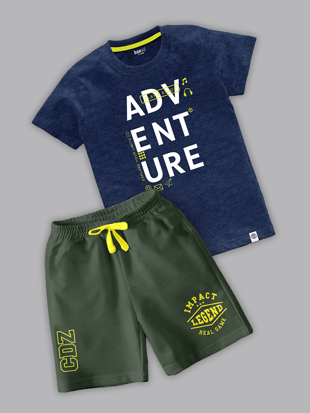 

BAESD Boys Typography Printed Round Neck T-shirt With Shorts, Olive