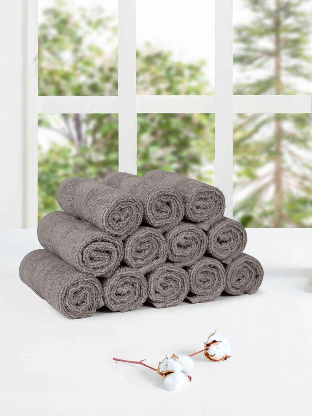

MYTRIDENT Charcoal 12 Pieces 500 GSM Pure Cotton Face Towels
