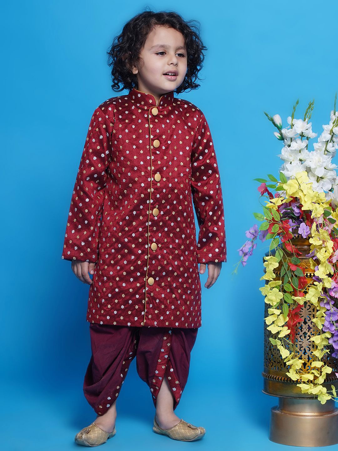

Little Bansi Boys Printed Sherwani Set, Maroon