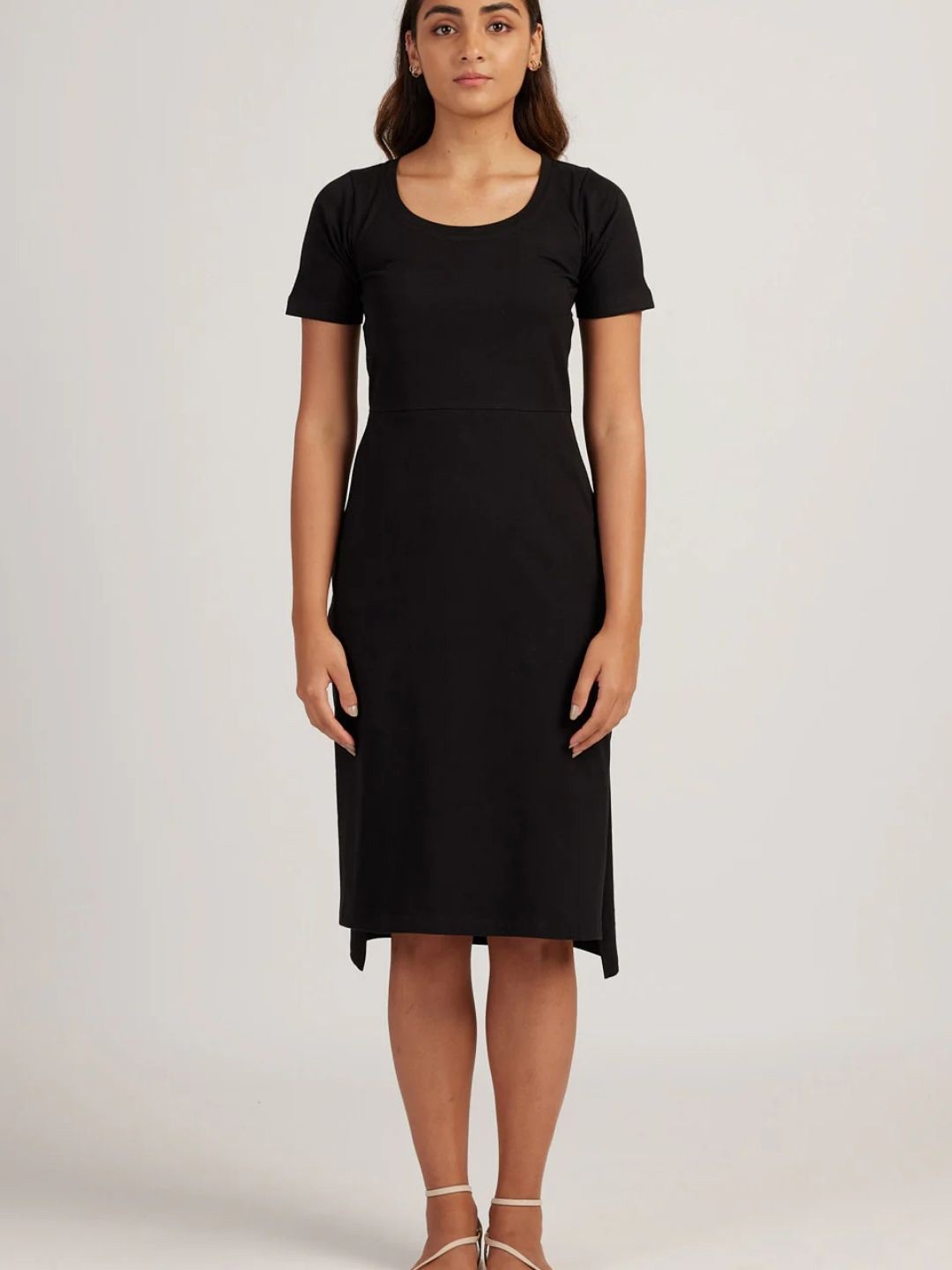 

Creatures of Habit Women Solid Round Neck Midi Dress, Black