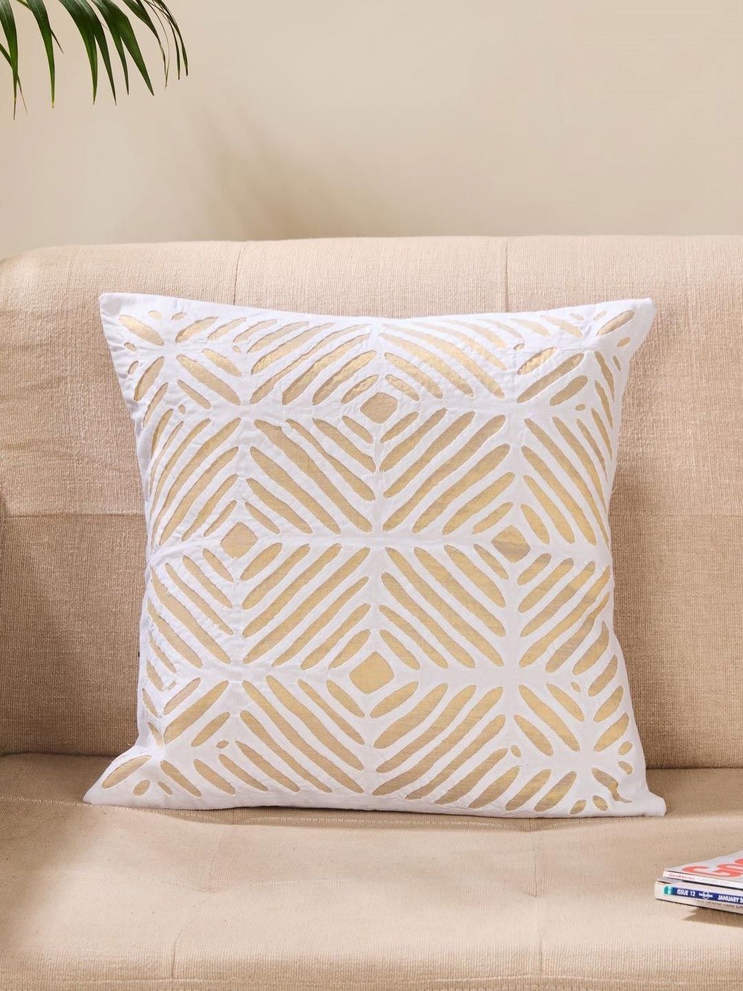 

Fabindia White & Beige Geometric Cotton Square Cushion Covers