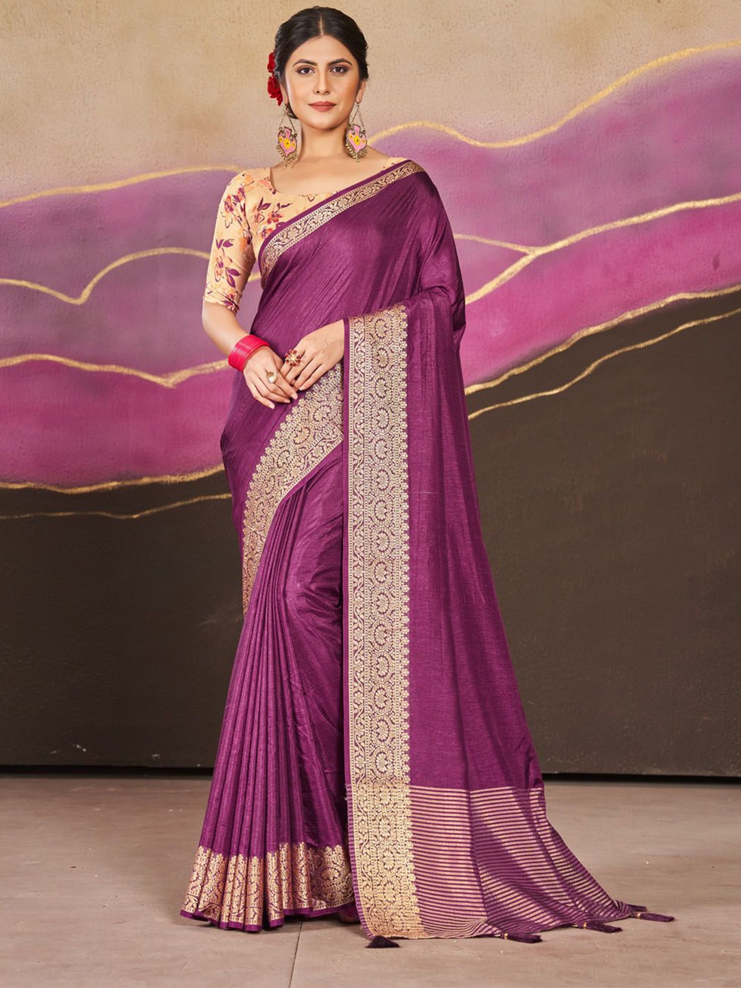 

Meena Bazaar Woven Design Zari Saree With Blouse Piece, Purple