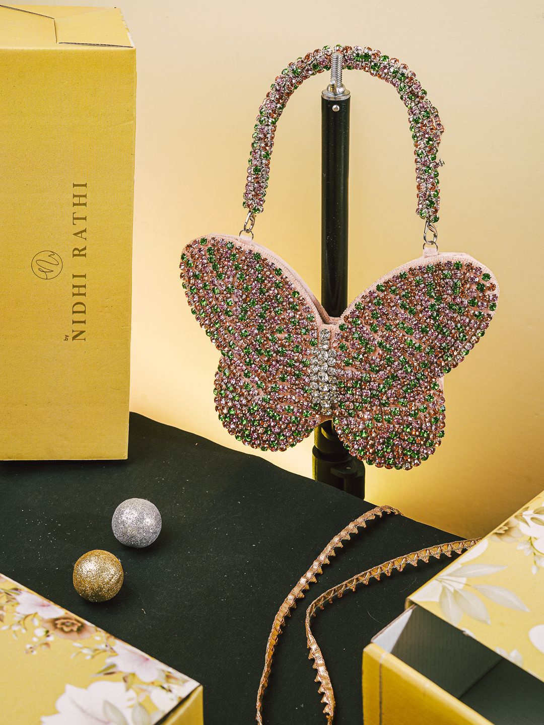 

NR By Nidhi Rathi Embellished Butterfly Shaped Purse Clutch, Pink