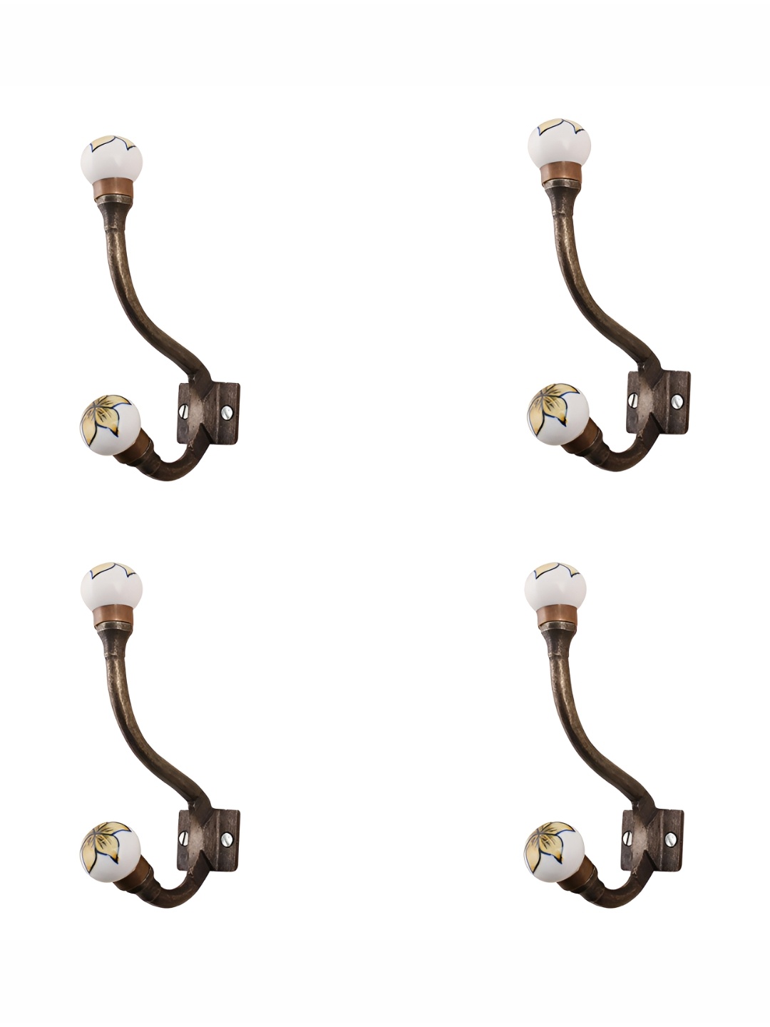 

Indianshelf Yellow & Brown 4 Pieces Printed Wall Hooks
