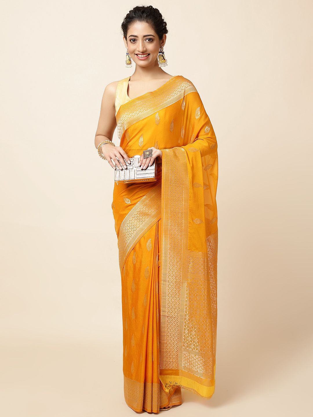 

Meena Bazaar Woven Design Zari Saree, Mustard