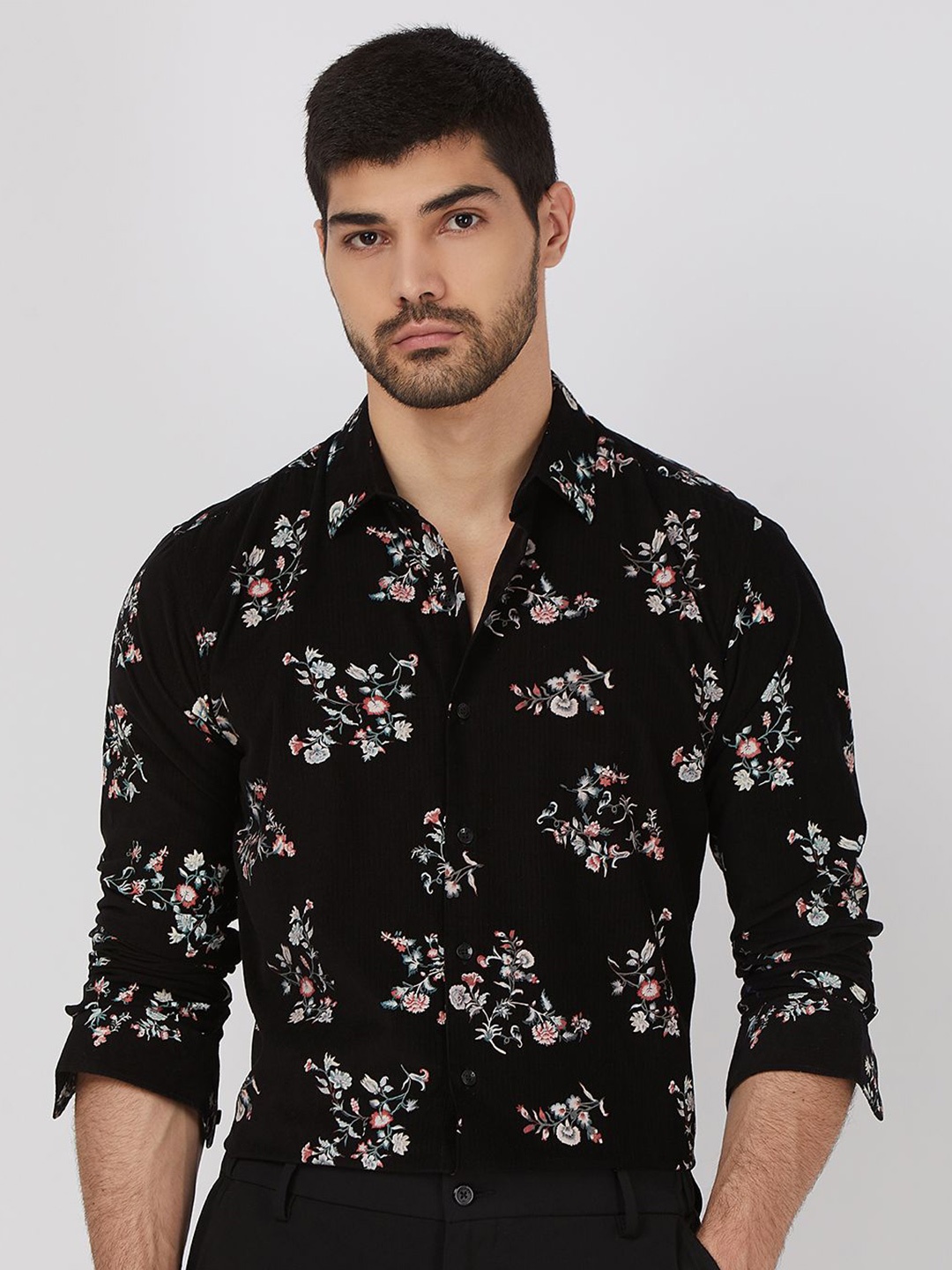 

Mufti Men Spread Collar Cotton Slim Fit Casual Shirt, Black