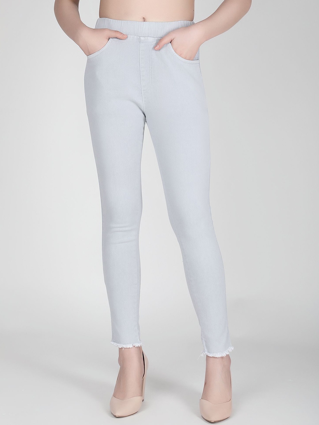 

3BUTTERFLIES Women Skinny Fit High-Rise Jeans, Grey