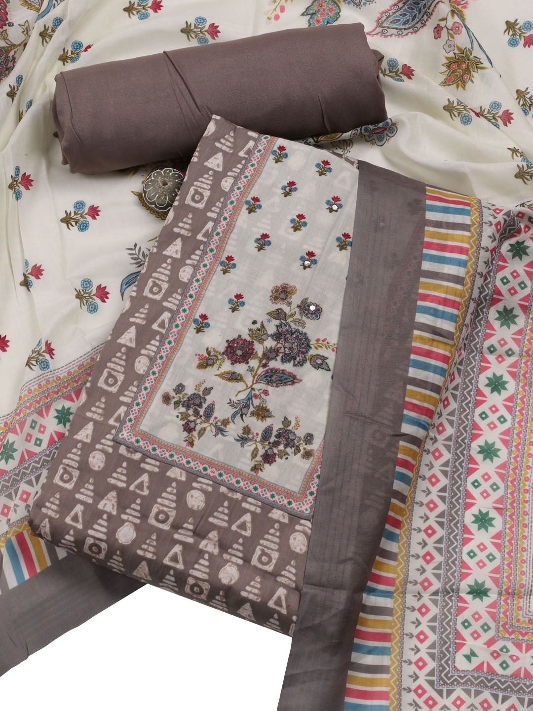 

Meena Bazaar Printed Unstitched Dress Material, Grey