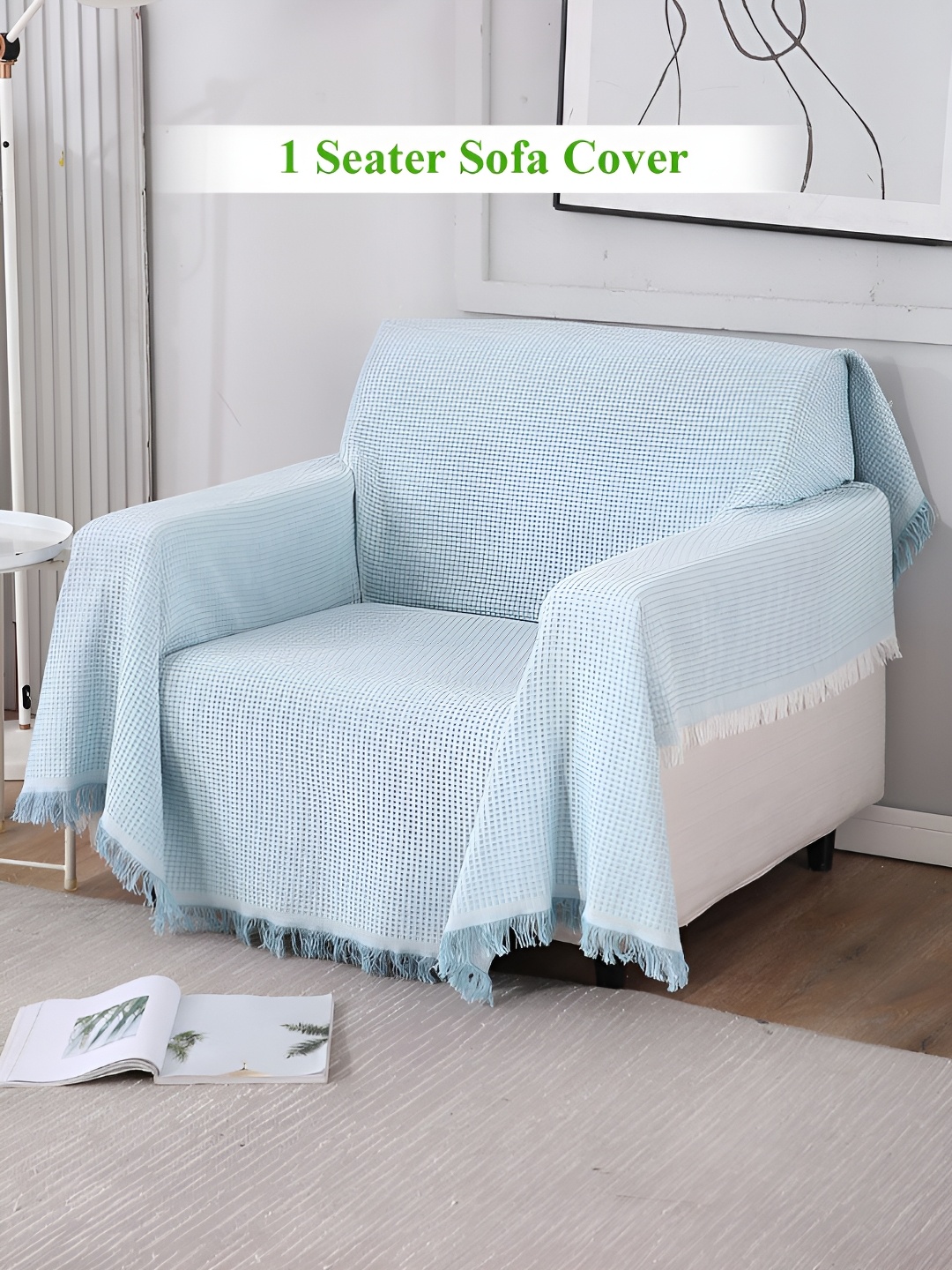 

HOKIPO Blue & White Striped 1 Seater Sofa Throw