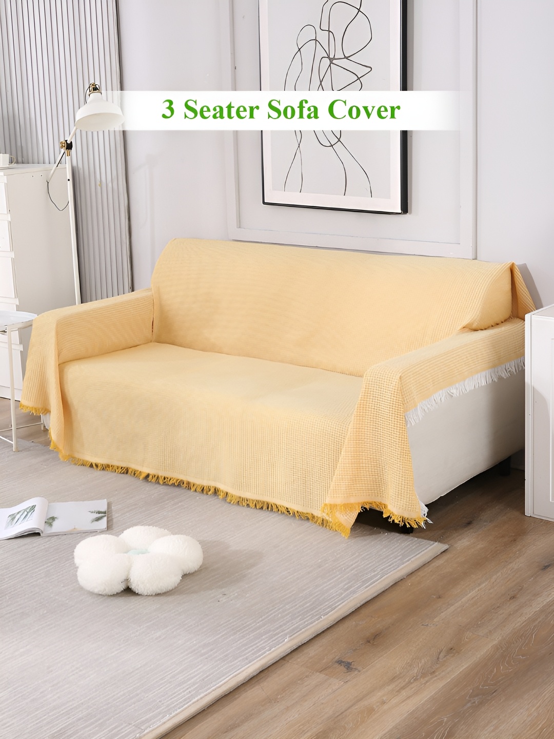 

HOKIPO Yellow & White Striped 3 Seater Sofa Throw