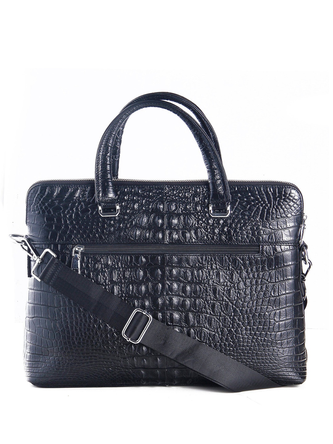 

Calvadoss Women Textured Leather Laptop Bag, Black