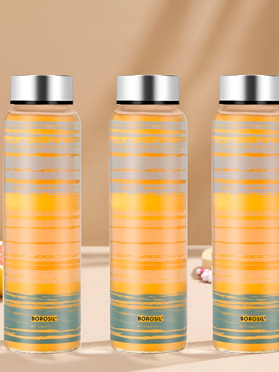 

BOROSIL Artisan Series Glance Transparent & Green 3 Pieces Glasses Printed Water Bottle 1l