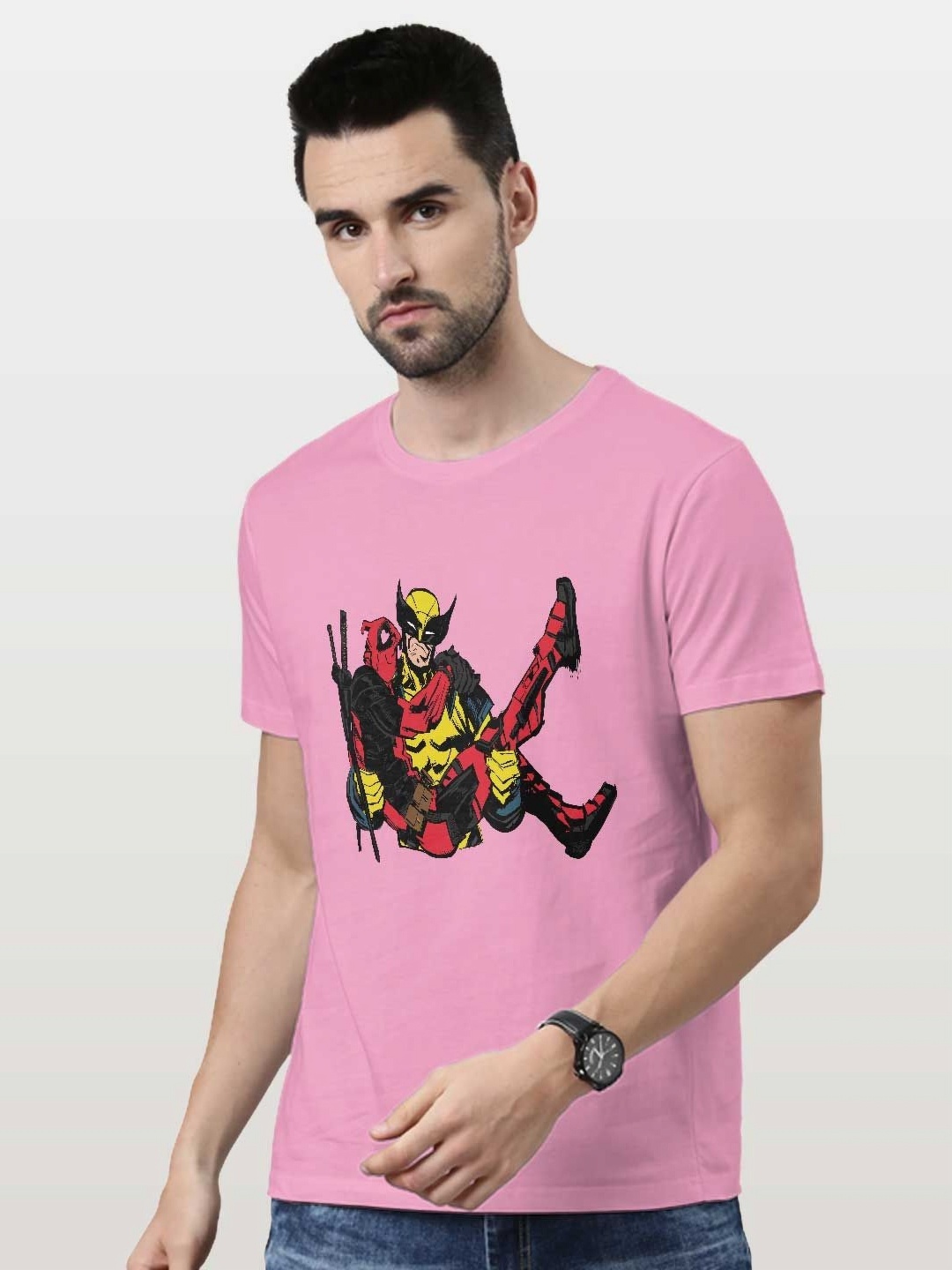 

macmerise Men Printed Applique T-shirt, Pink