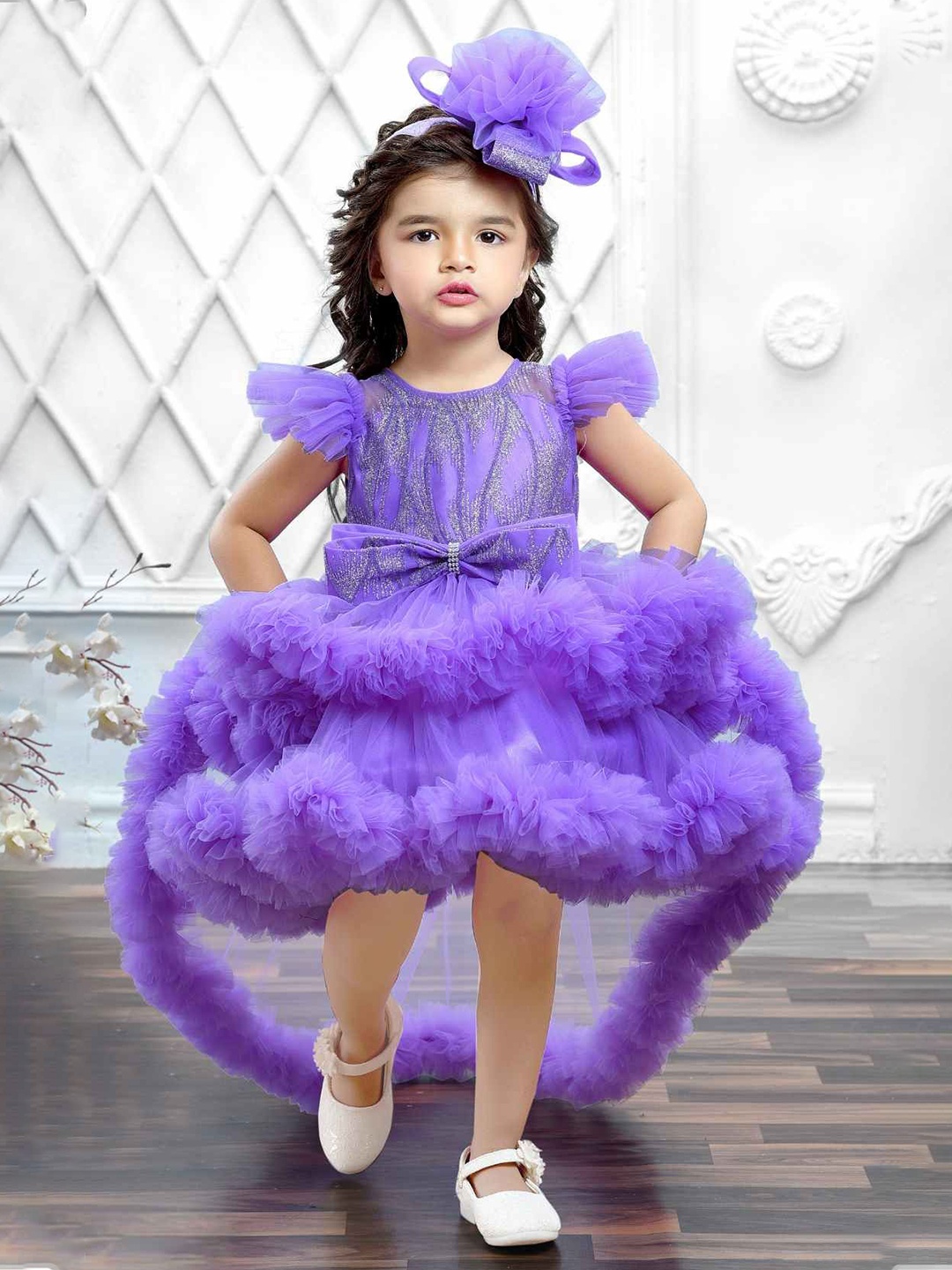 

Lagorii Girls Embellished Ruffled Fit & Flare Maxi Dress, Lavender