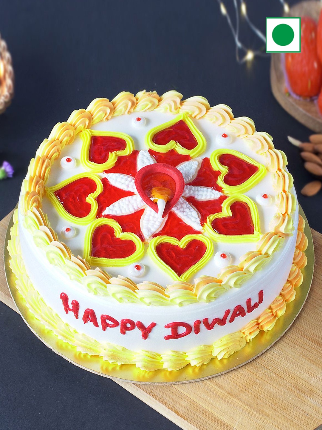 

IGP Diya Rangoli Eggless Round Cake - 1 Kg, White
