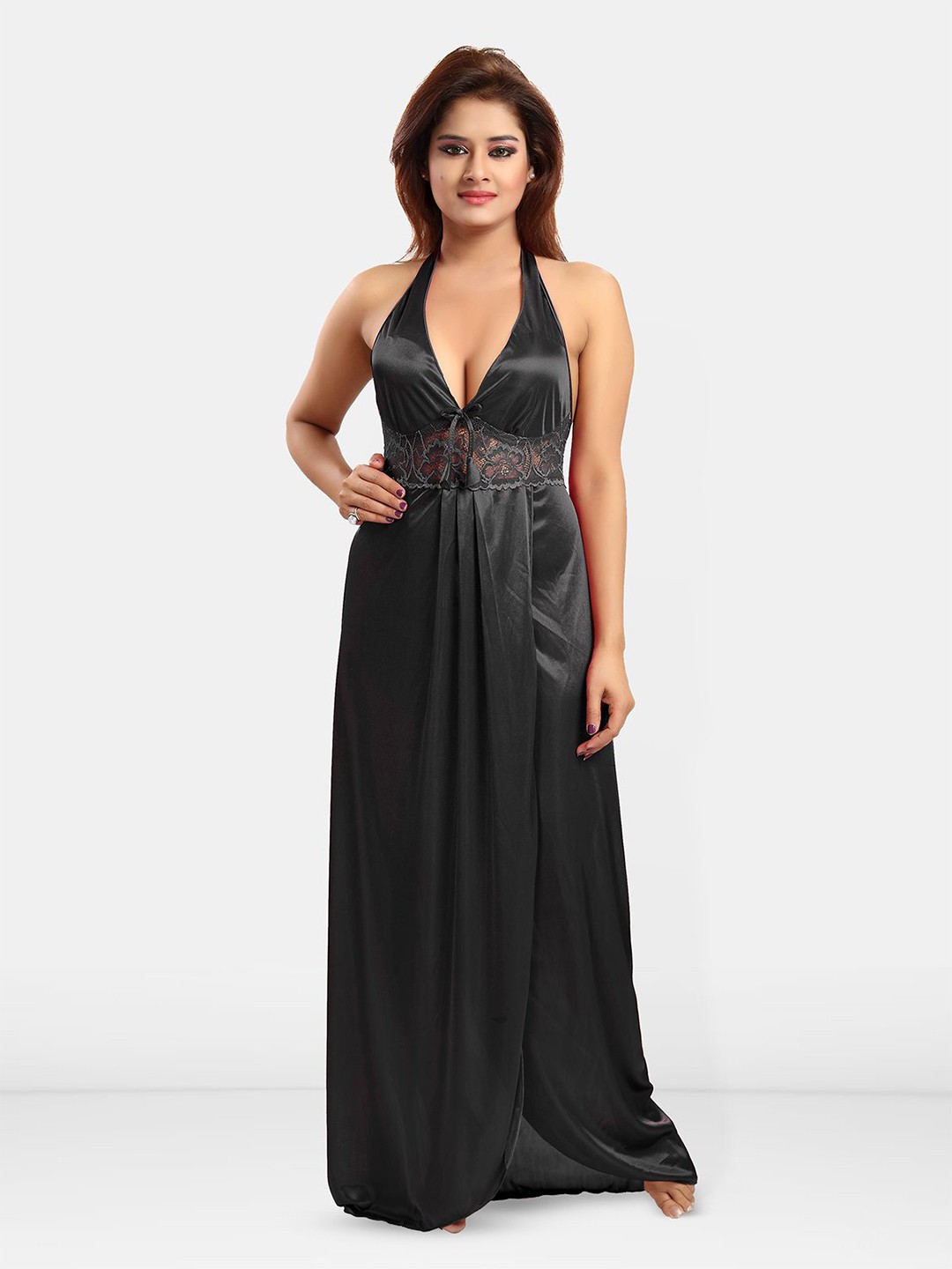 

Be You Halter Neck Maxi Sweat Nightdress, Black