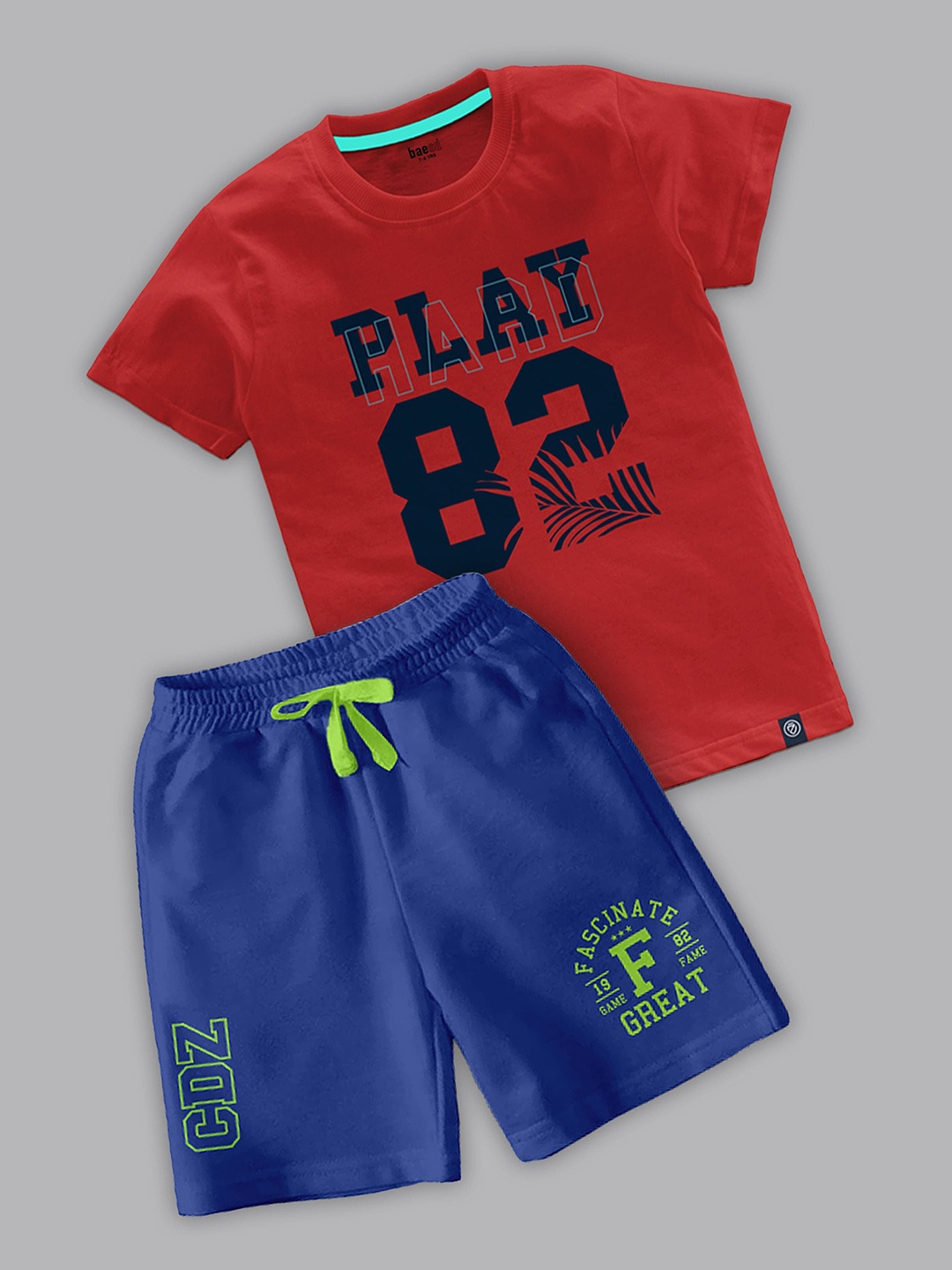 

BAESD Boys Typography Printed Round Neck T-shirt With Shorts, Red