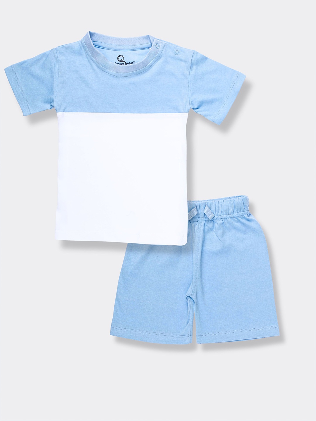 

Orange Sugar Kids Colourblocked Pure Cotton T-shirt with Shorts, Blue