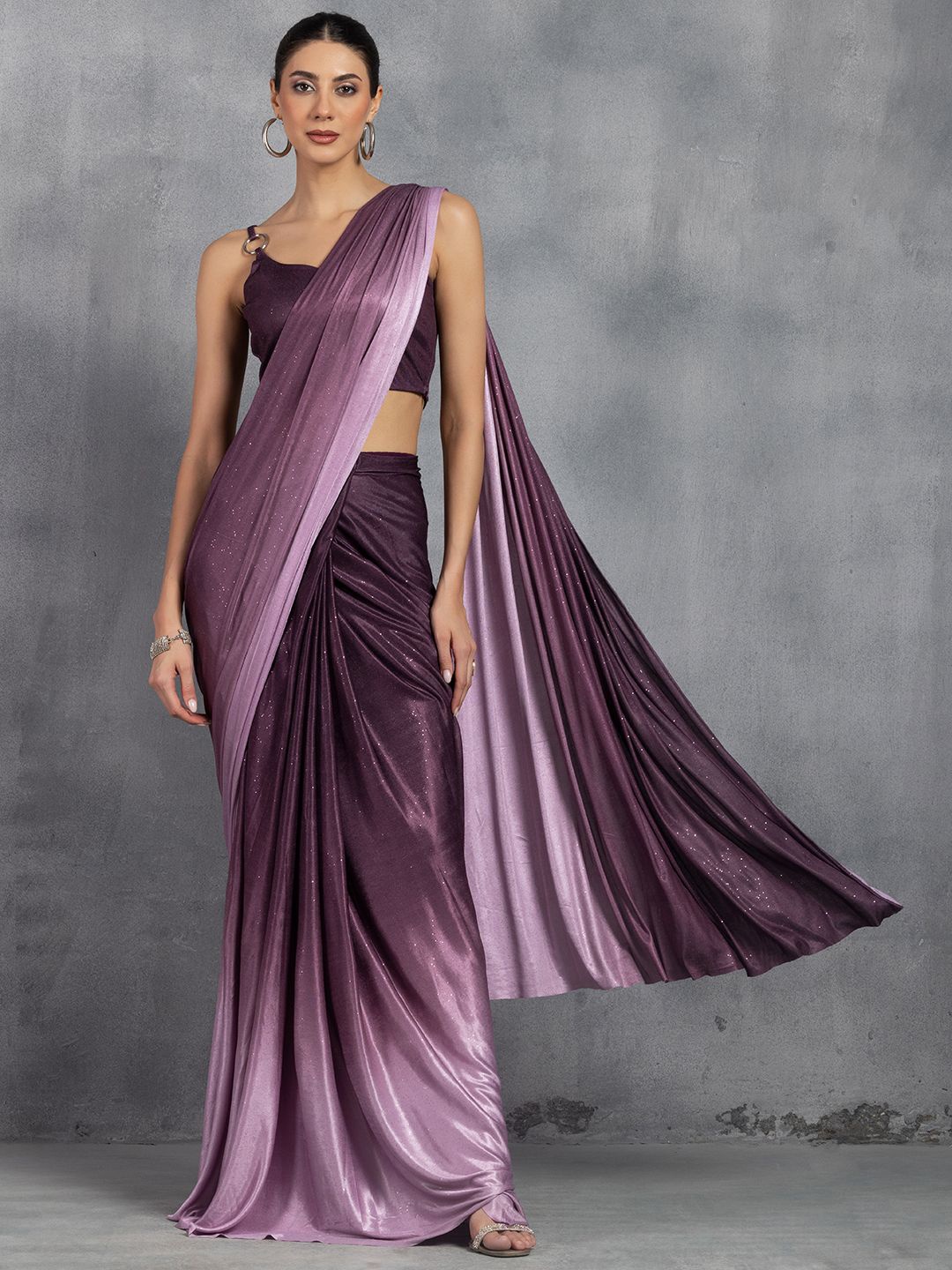 

Rang by Indya Embellished Ready to Wear Saree with Matching Blouse, Purple