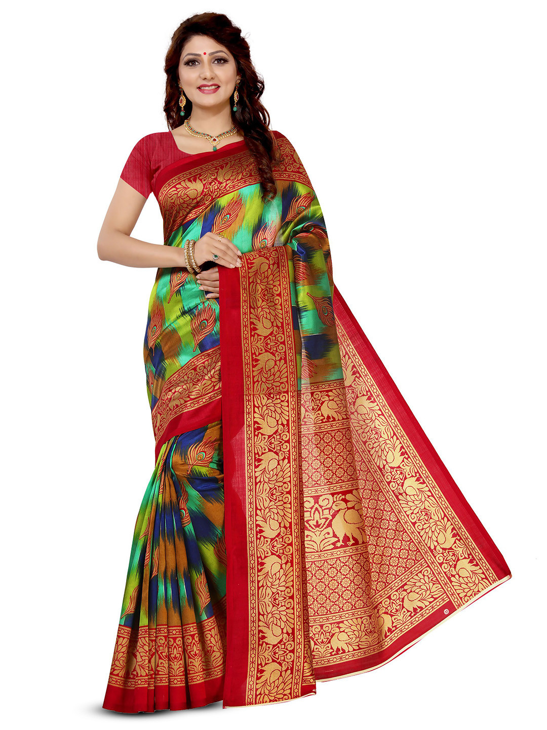 

RUNAYA NX Ethnic Motifs Saree with Blouse, Green