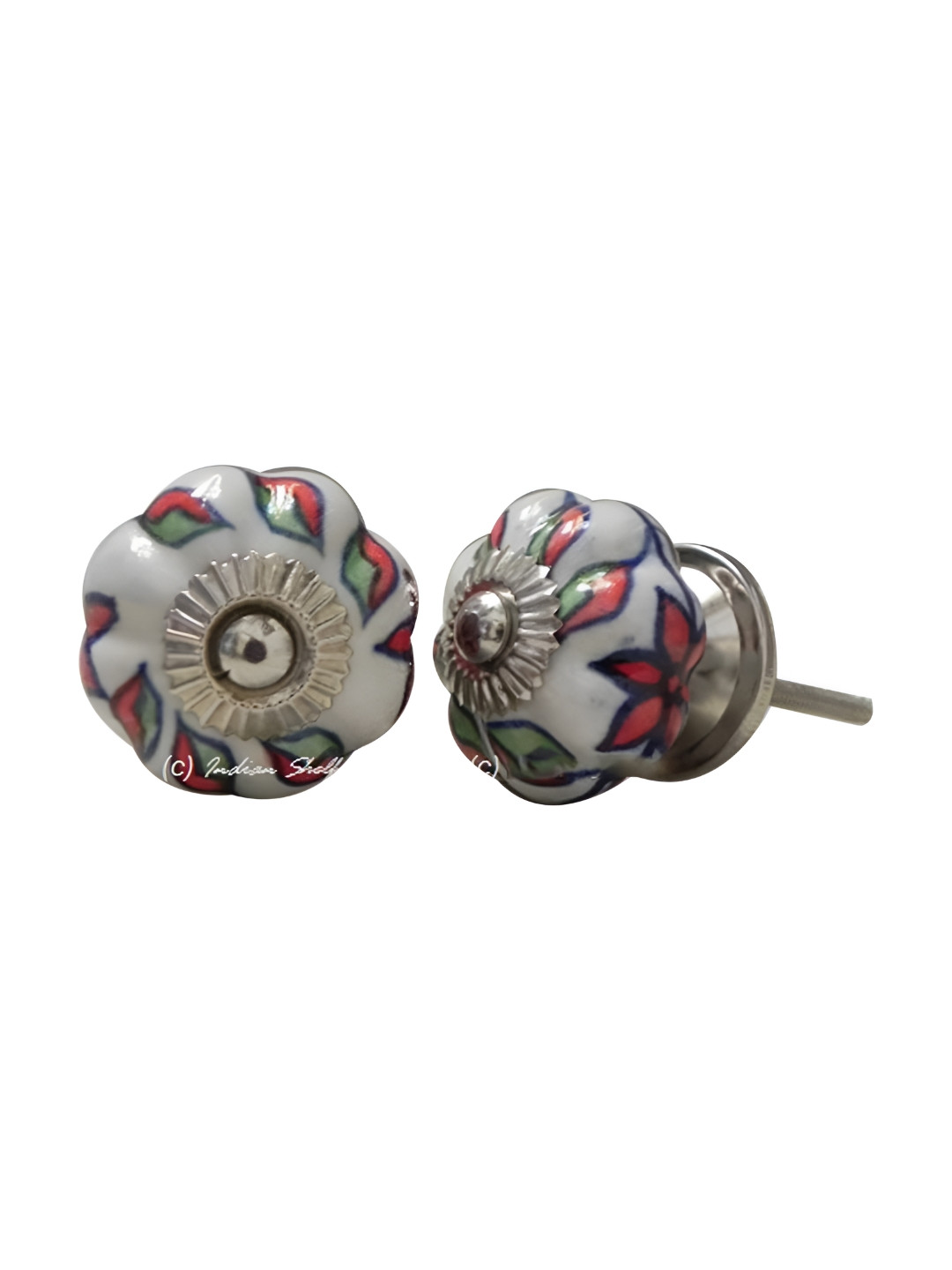 

Indianshelf White & Red 4 Pieces Textured Metal Door Knobs