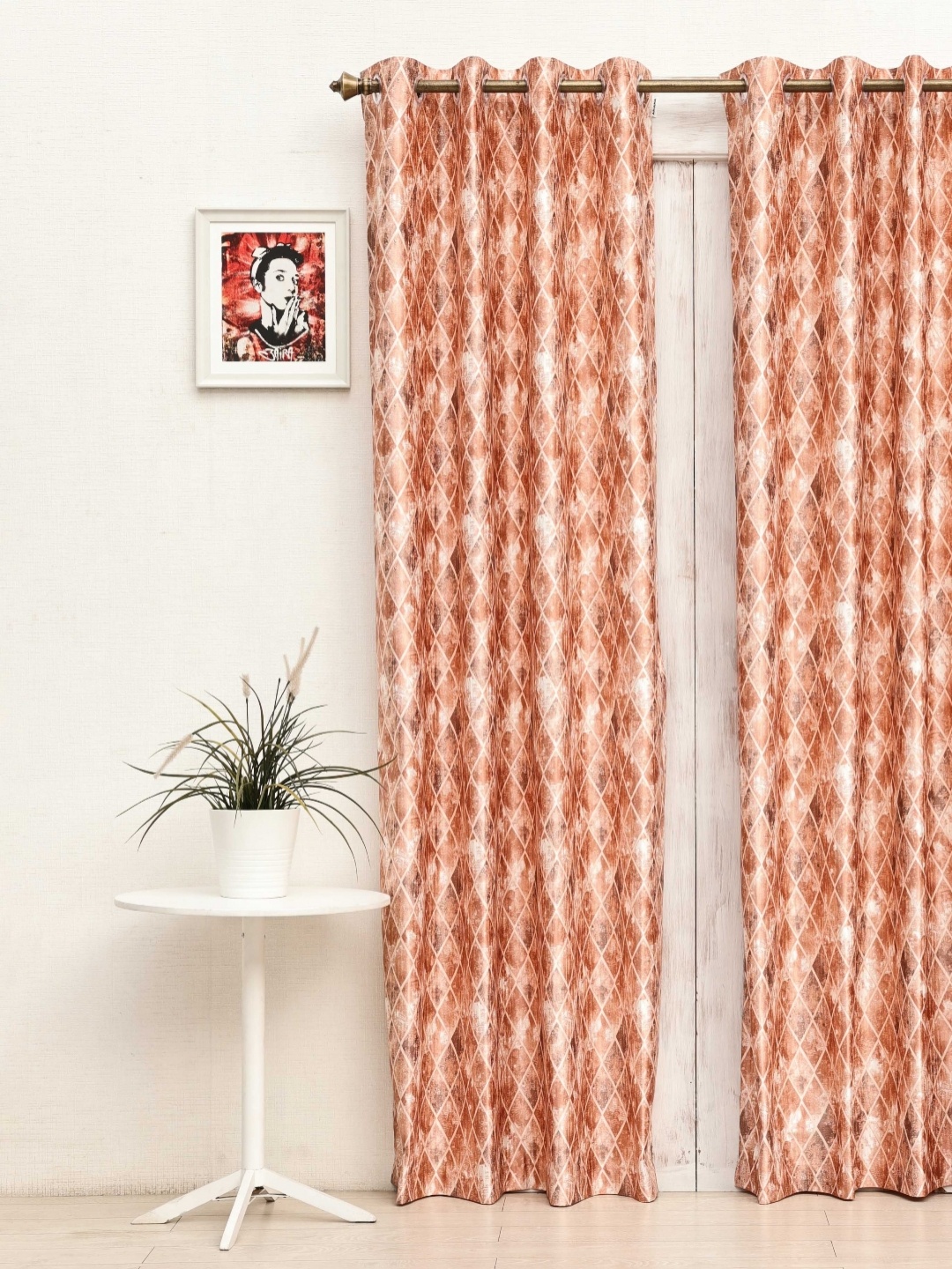 

Ariana Rust & White Geometric Printed Jacquard Room Darkening Door Curtain