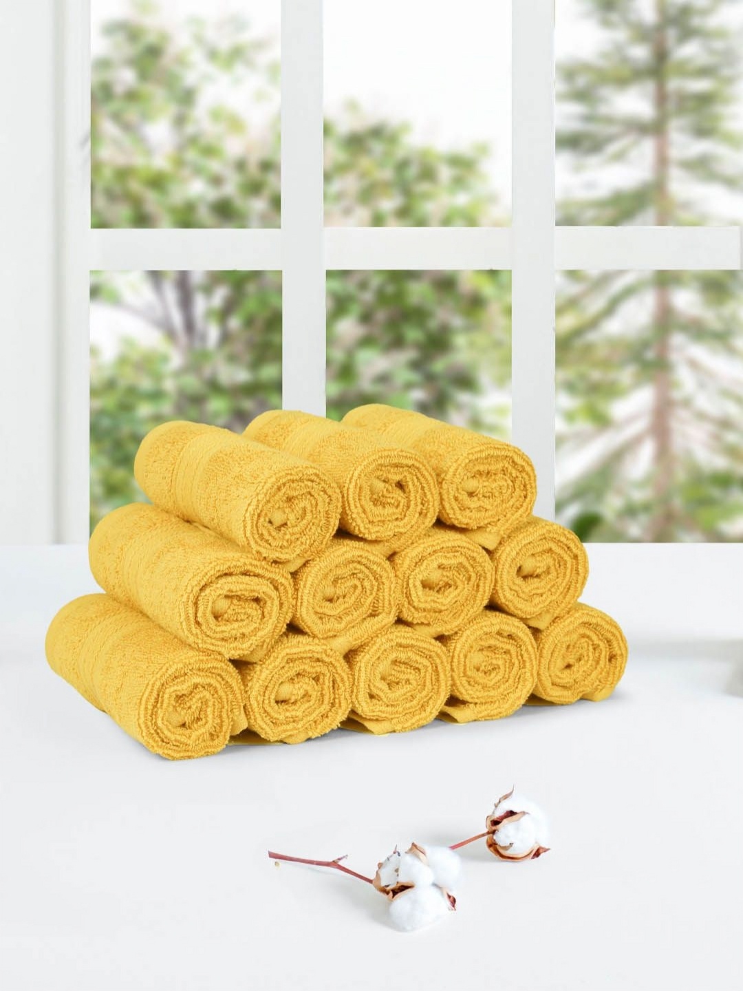 

MYTRIDENT Yellow 12 Pieces 500 GSM Pure Cotton Face Towels