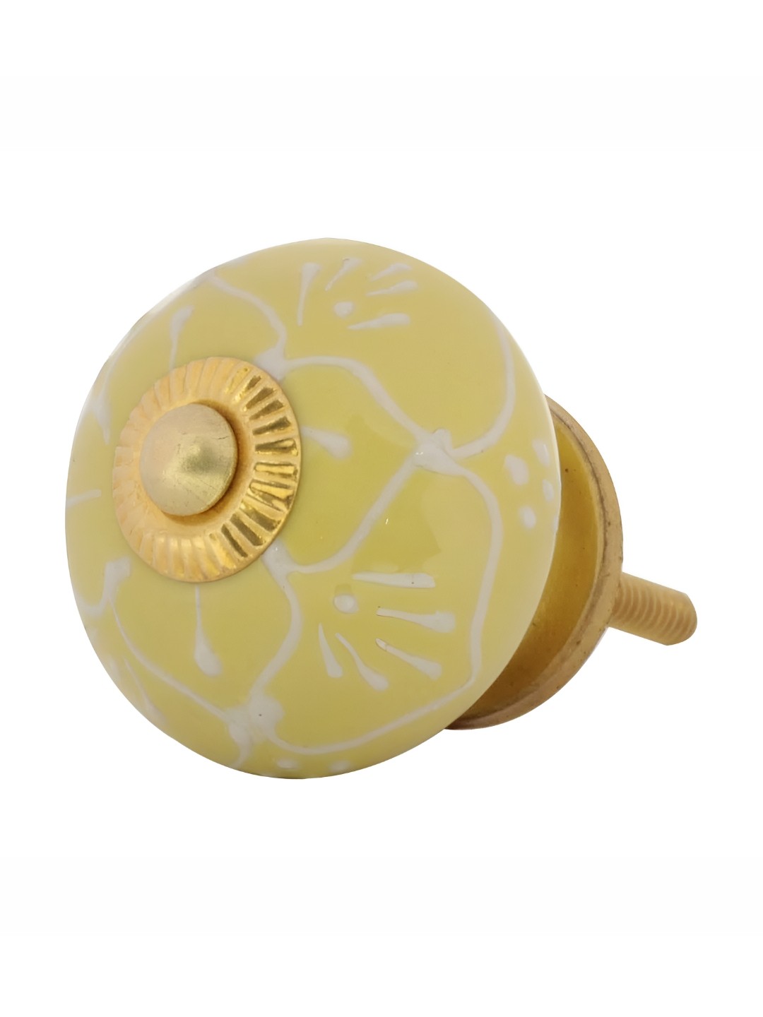 

Indianshelf Yellow & White 4 Pieces Floral Printed Ceramic Drawer Knobs