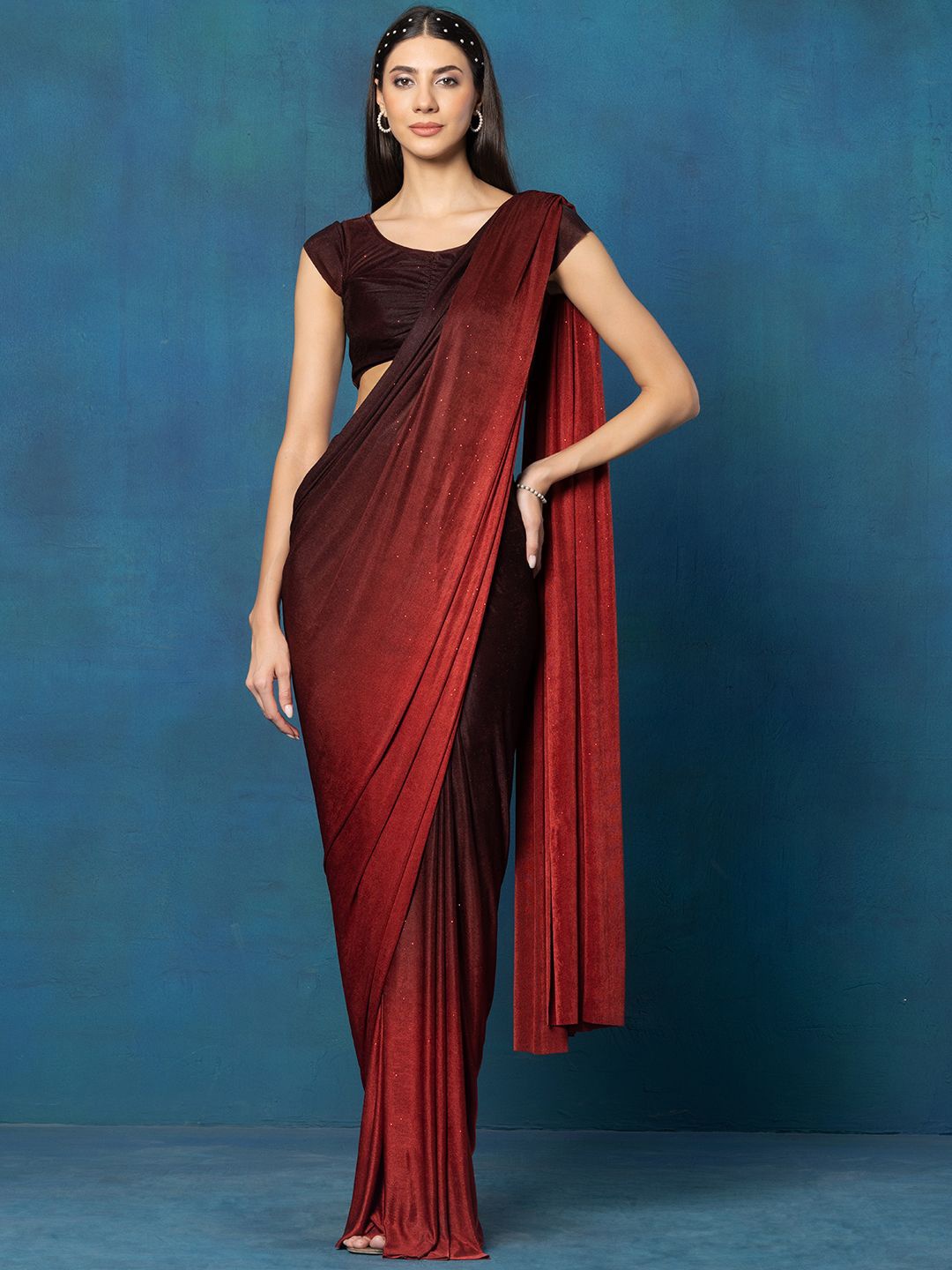 

Rang by Indya Embellished Ombre Sequinned Ready to Wear Saree with Blouse, Maroon