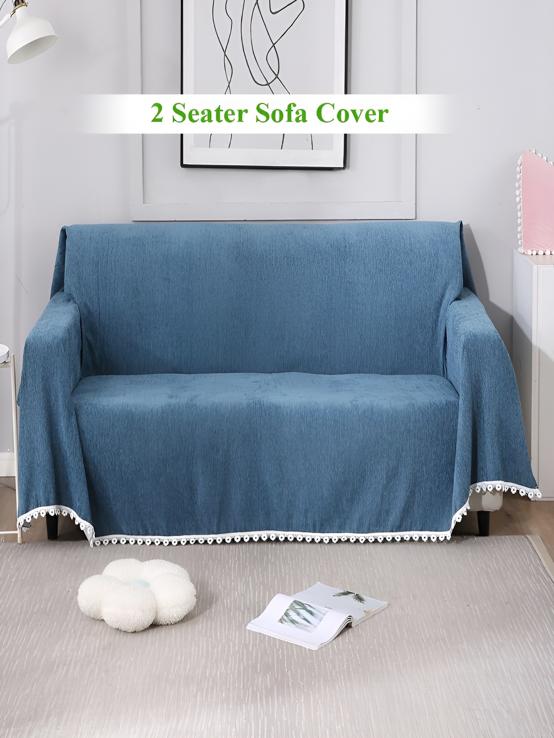 

HOKIPO Blue & White 2 Seater Sofa Throw