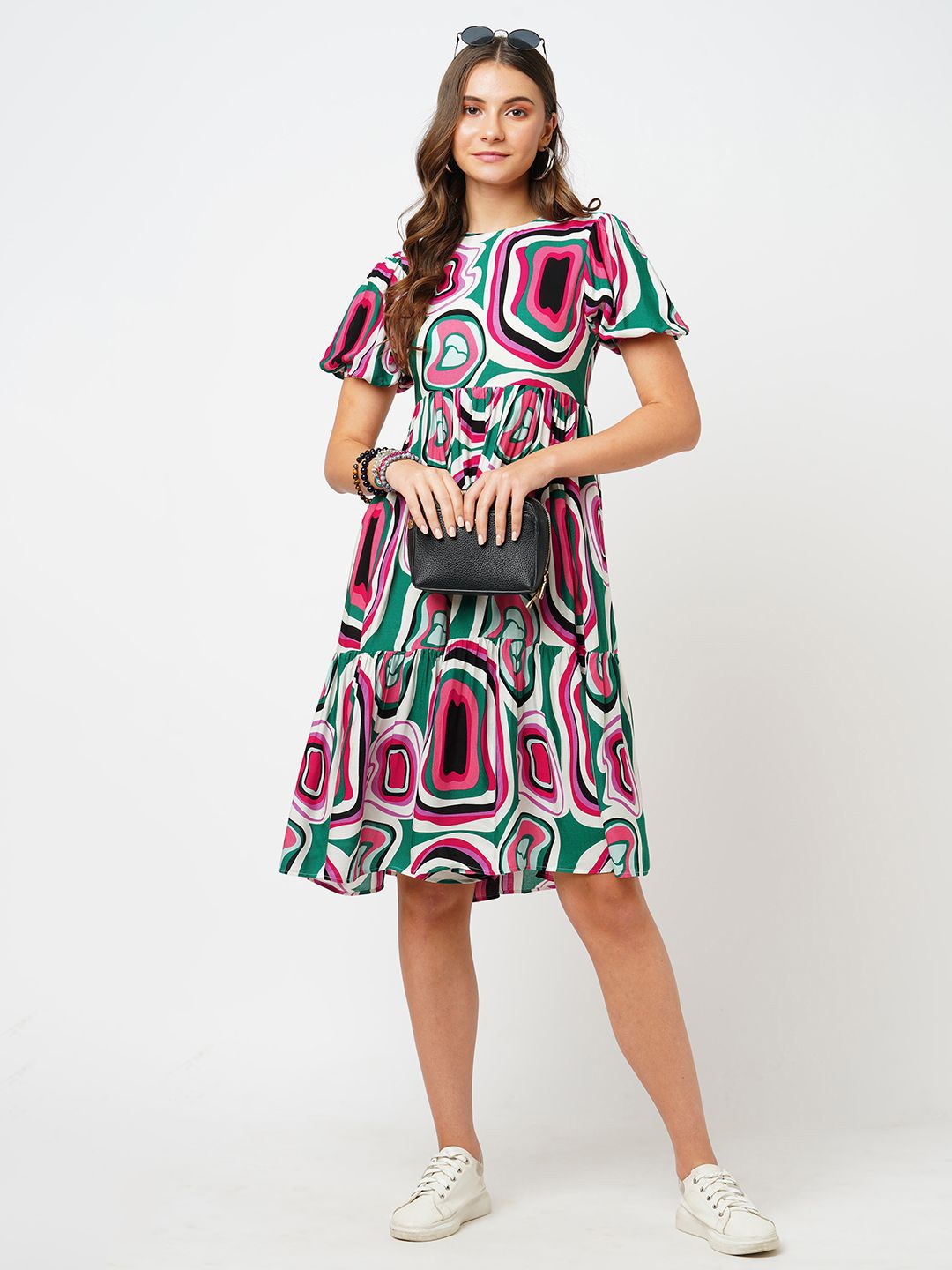 

ESTERIA Abstract Print A-Line Dress, Pink