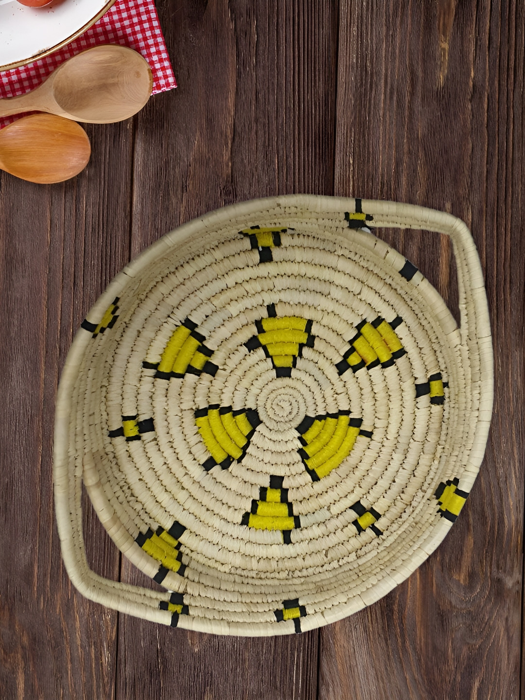 

MAATIR DESIGNS Beige & Yellow Printed Serving Tray