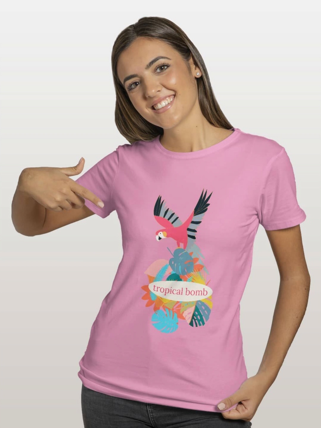 

macmerise Women Printed Applique T-shirt, Pink