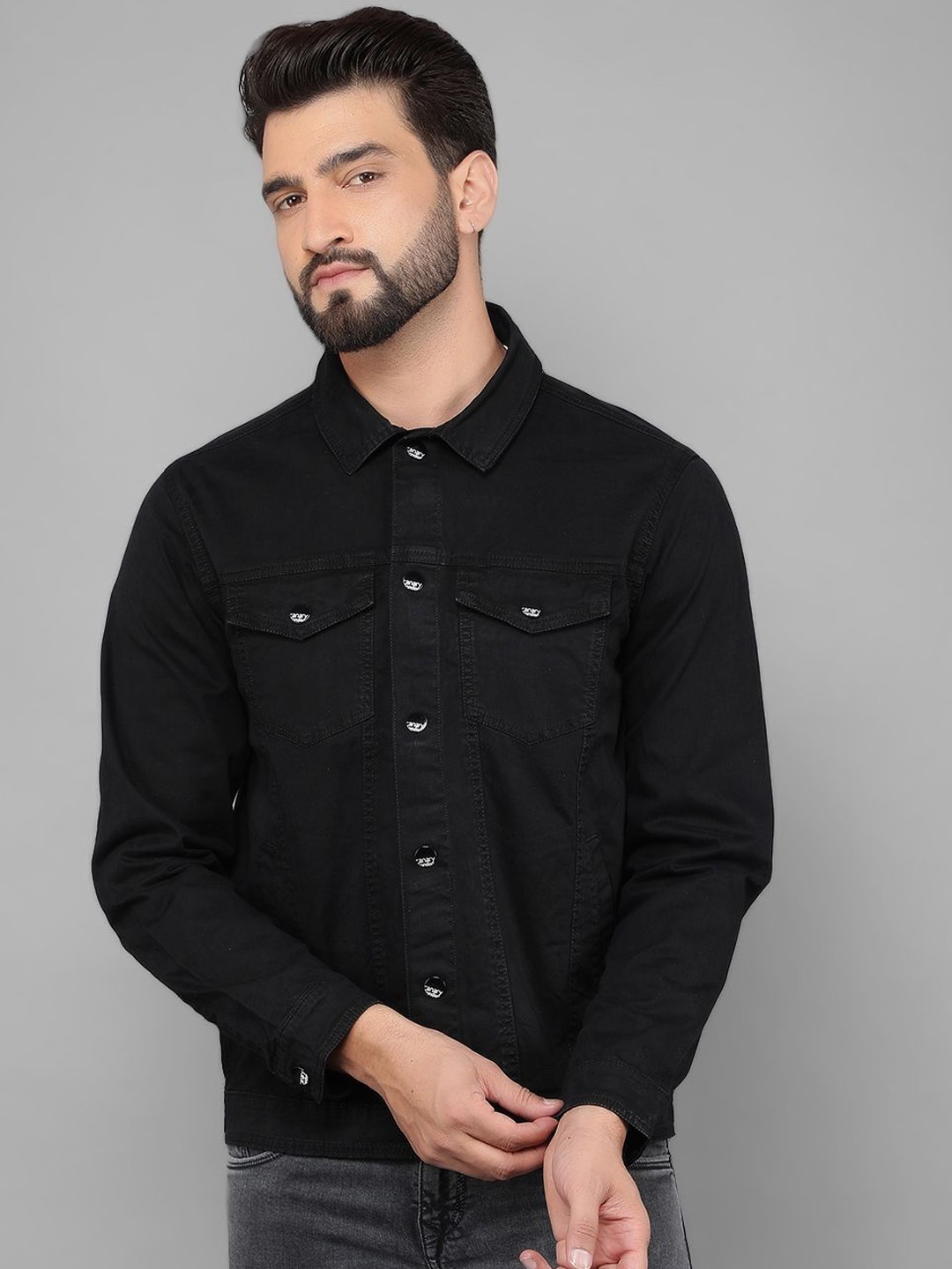 

Canary London Men Denim Jacket with Embroidered, Black