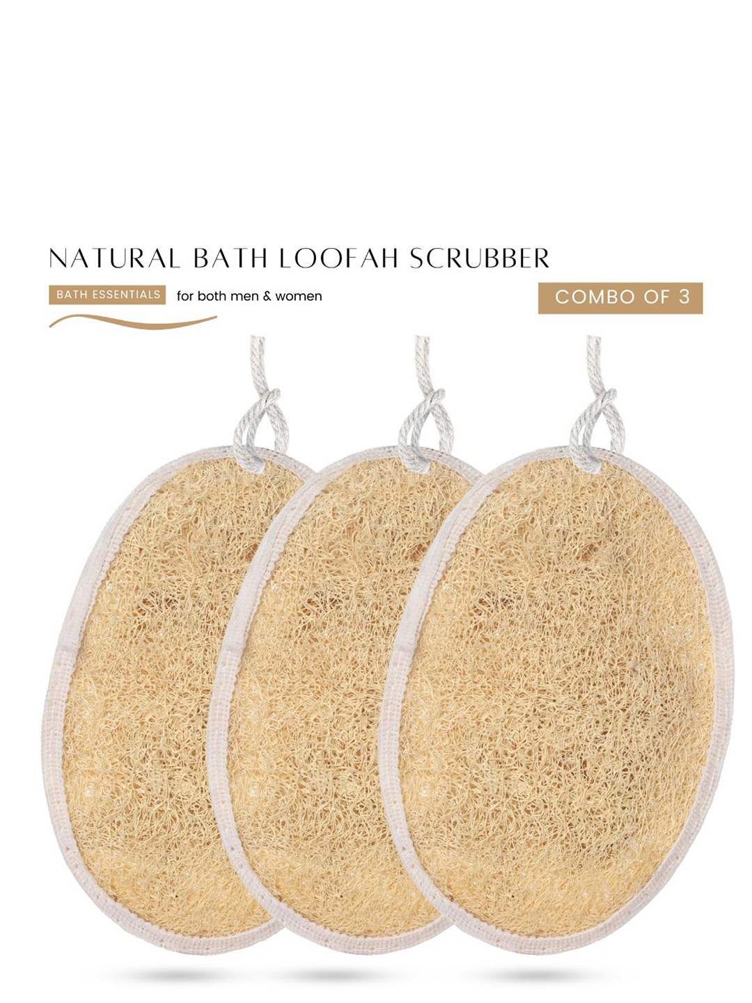 

CareDone Set Of 3 Natural Bath Loofah Scrubber, Beige