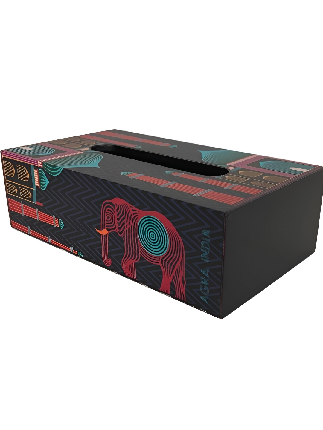 

MAATIR DESIGNS Black & Pink Printed Wooden Tissue Holder