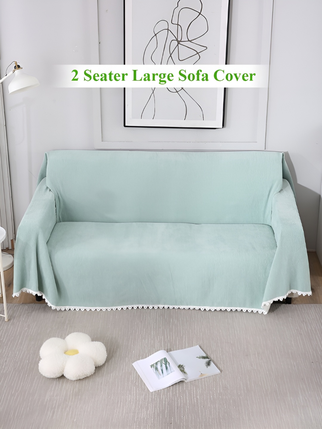 

HOKIPO Green & White 2 Seater Chenille Sofa Throw