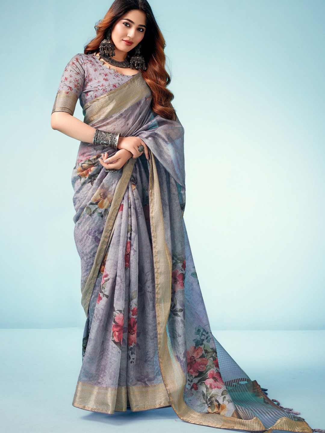 

MySilkLove Floral Zari Saree, Purple