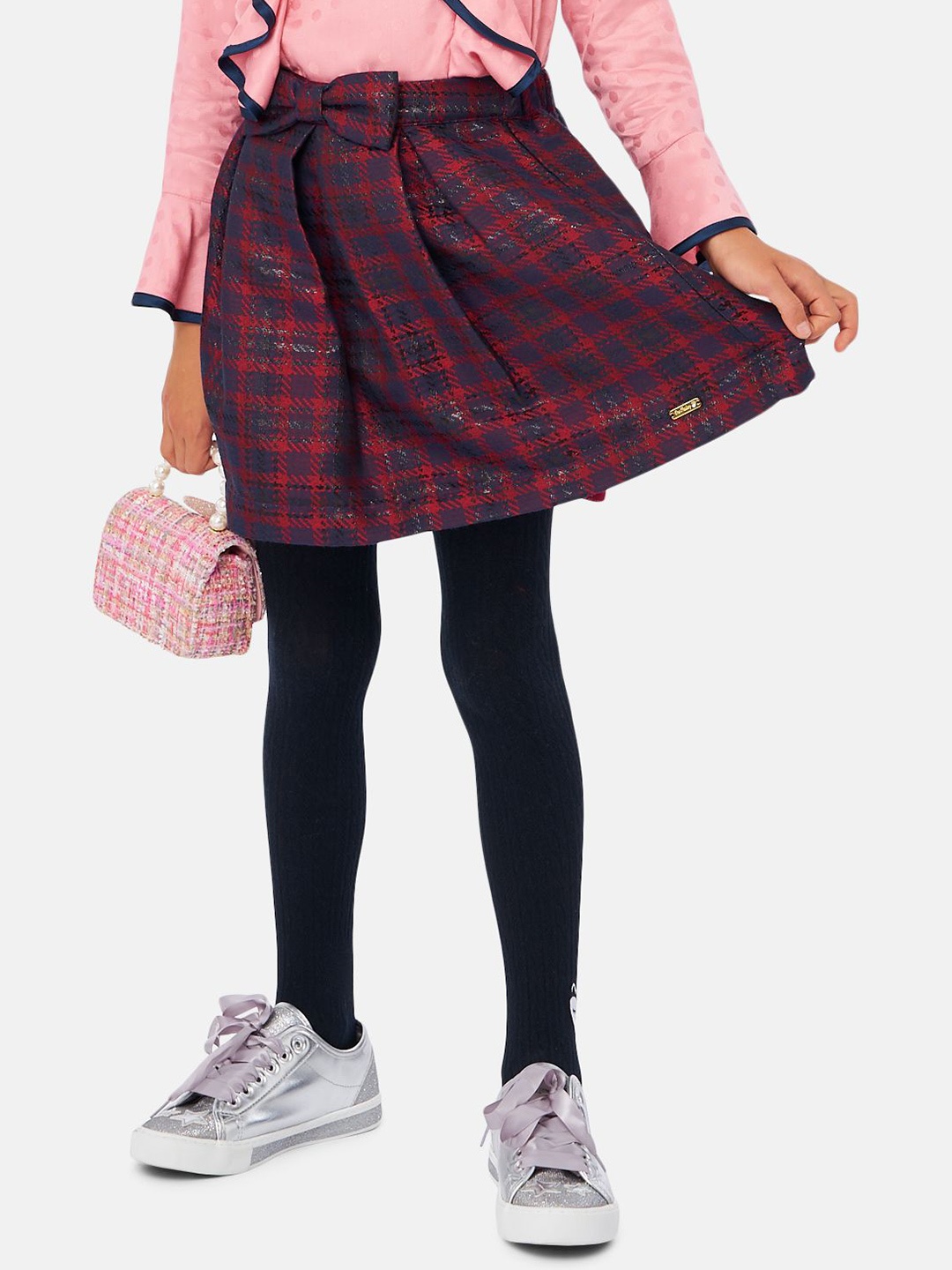 

One Friday Girls Checked A-Line Knee Length Skirts, Red