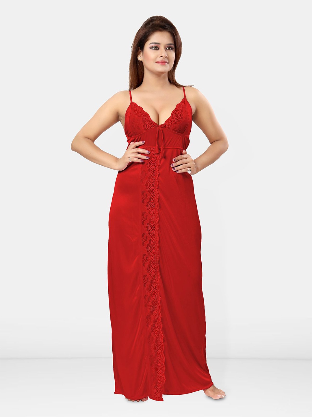 

Be You Women Shoulder Straps Maxi Nightdress, Red