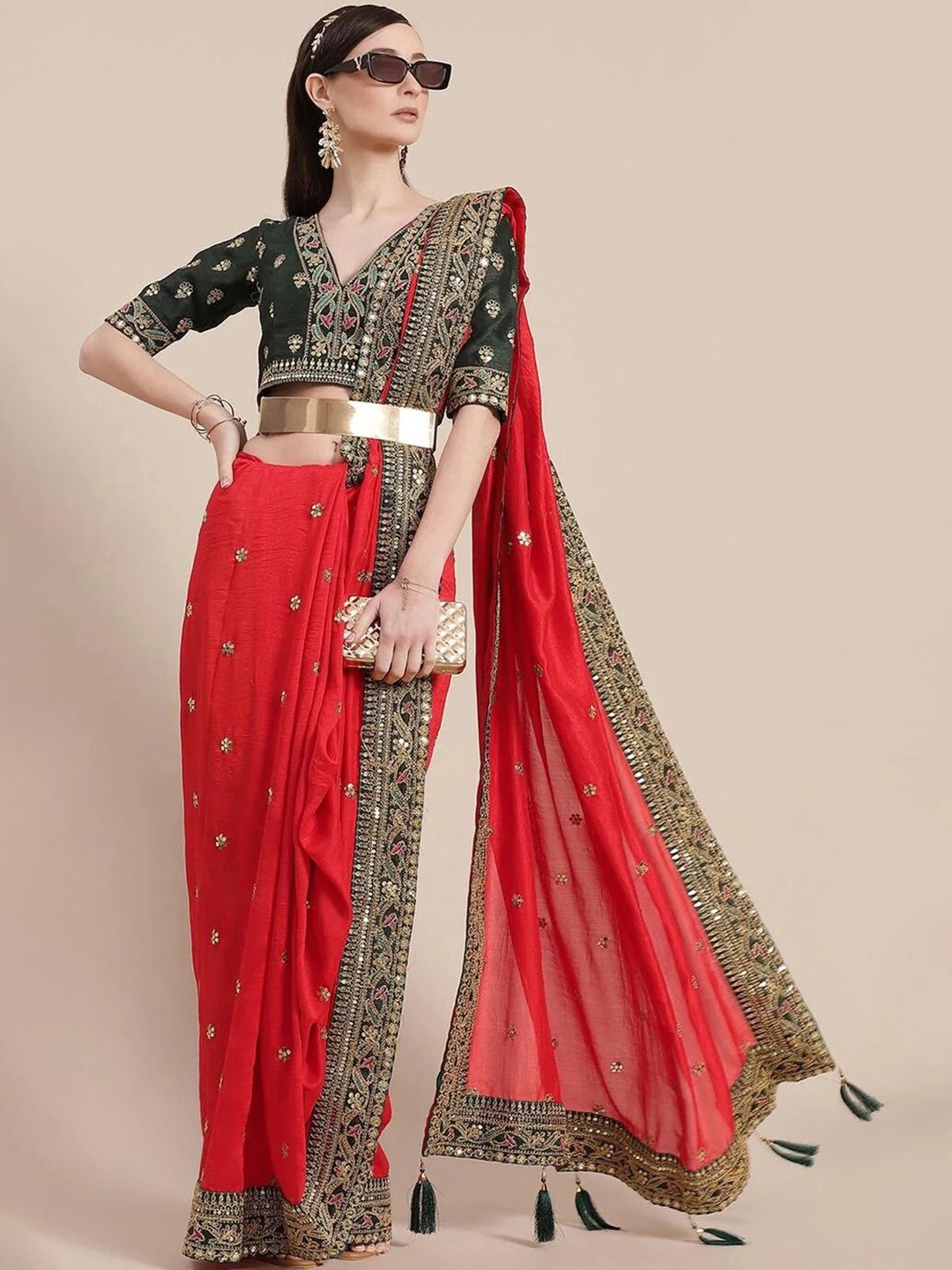 

KALINI Floral Embroidered Pure Georgette Saree, Maroon