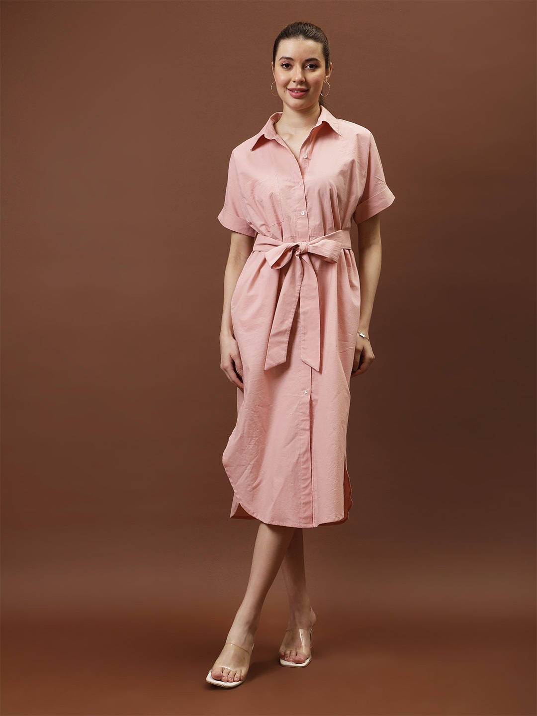 

Athena Immutable Curved Hem Shirt Midi Dress, Pink