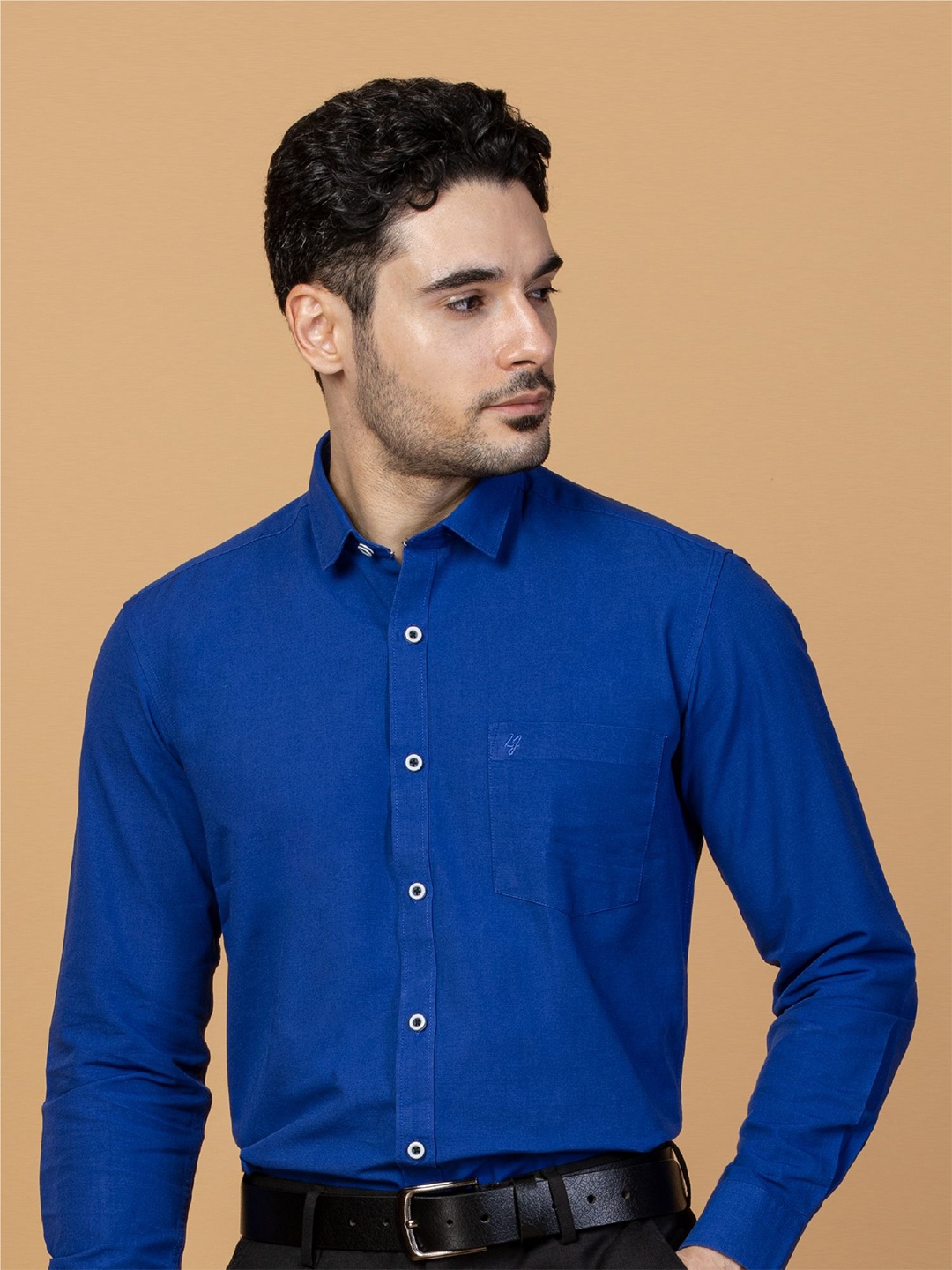 

Berkshire Men New Spread Collar Solid Cotton Slim Fit Formal Shirt, Blue