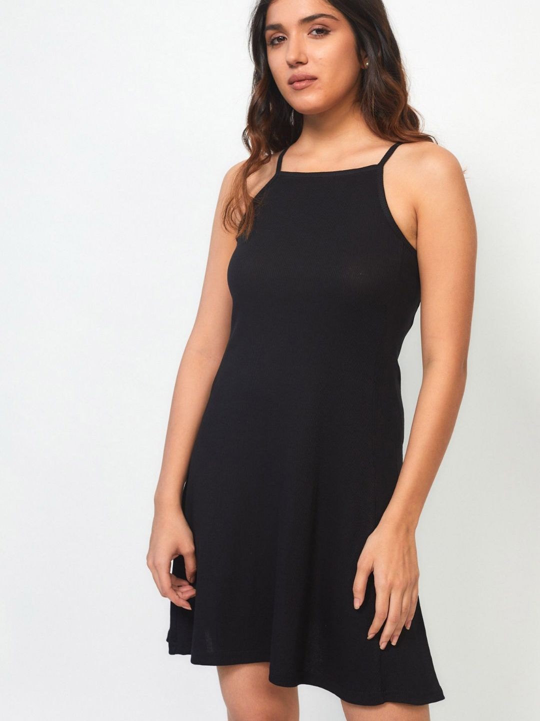 

Creatures of Habit Women Rib Skater Dress, Black