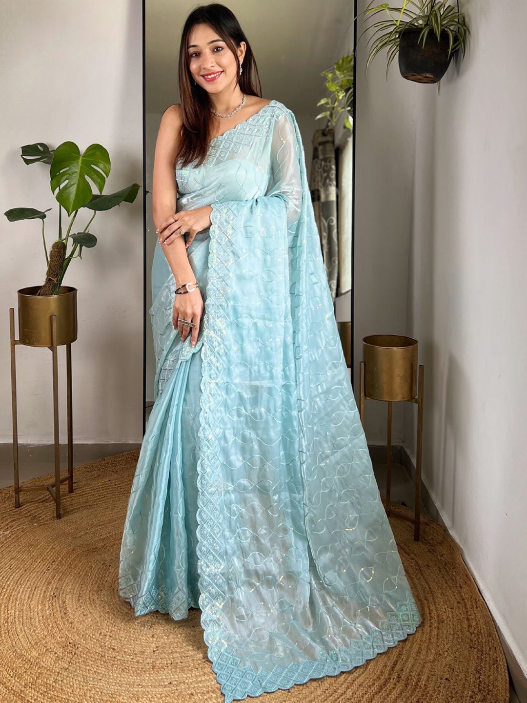 

Mitera Embellished Sequinned Embroidered Saree, Blue