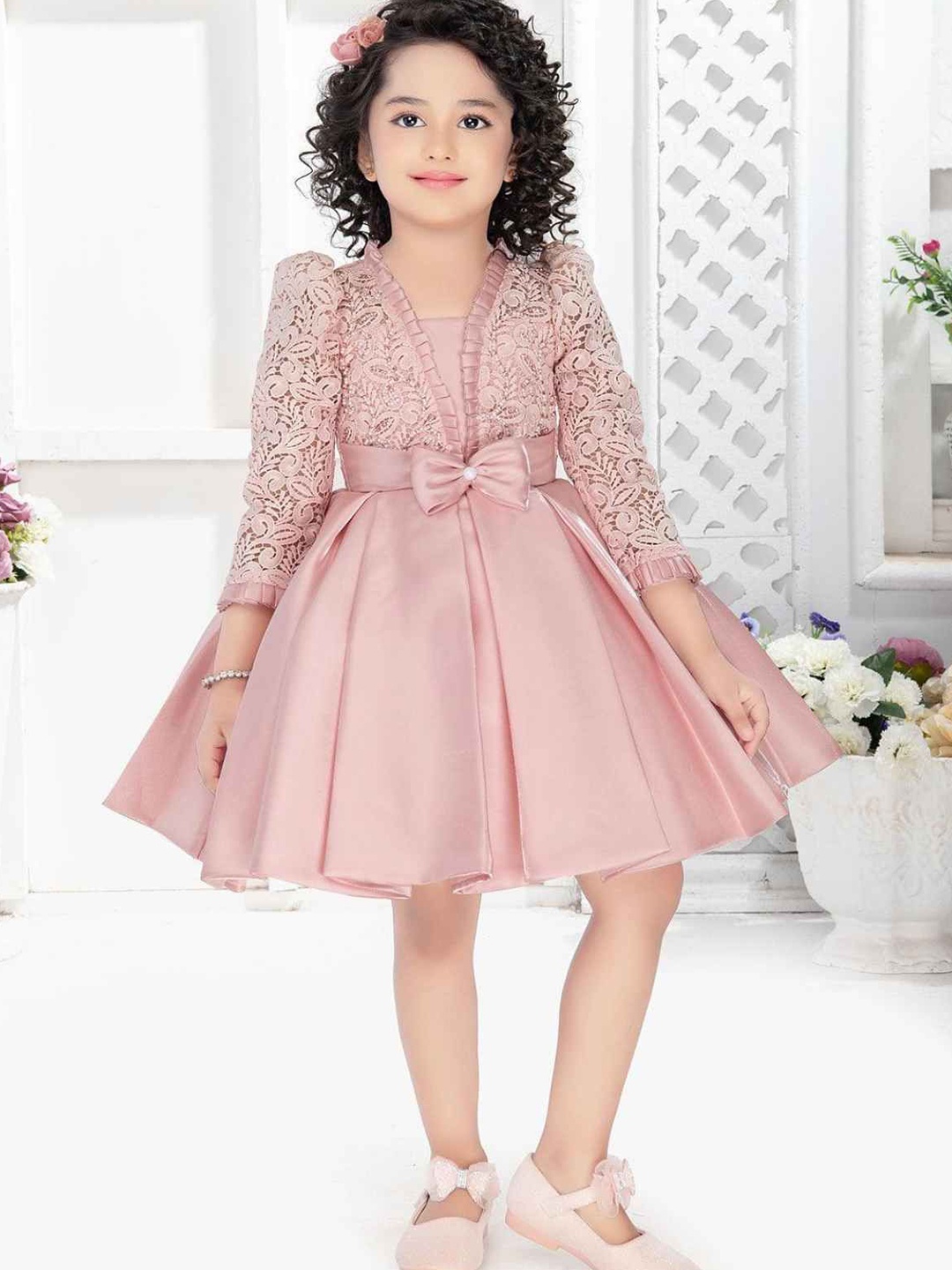 

Lagorii Girls Satin Fit & Flare Dress, Pink