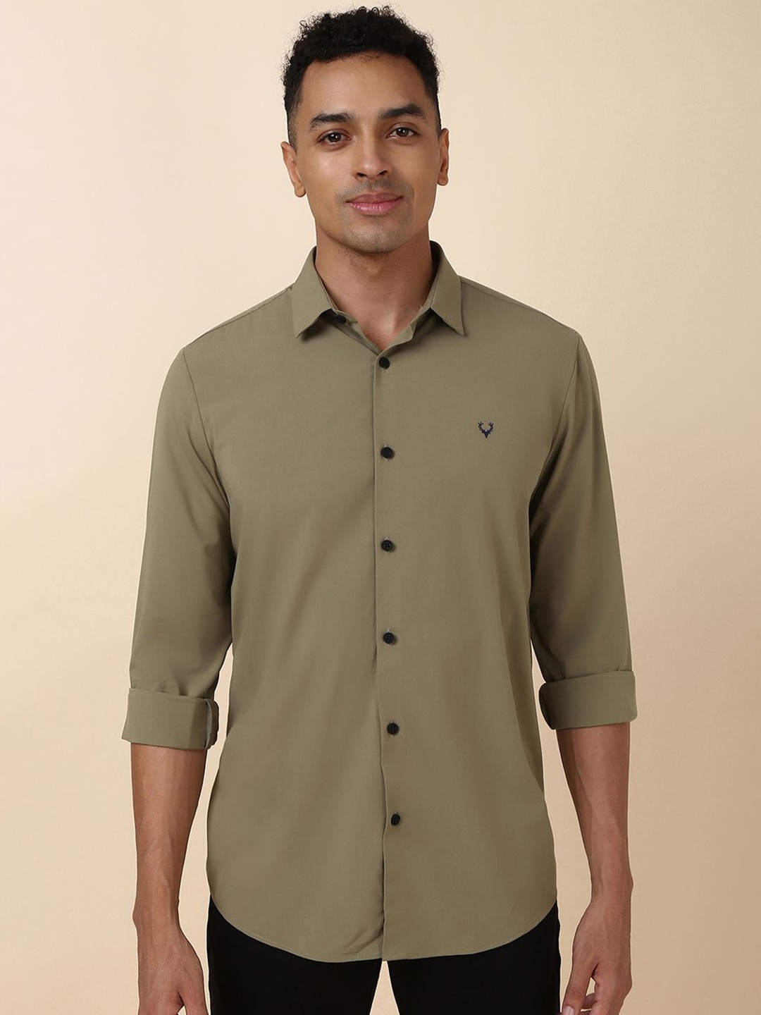 

Allen Solly Men Spread Collar Solid Slim Fit Casual Shirt, Olive