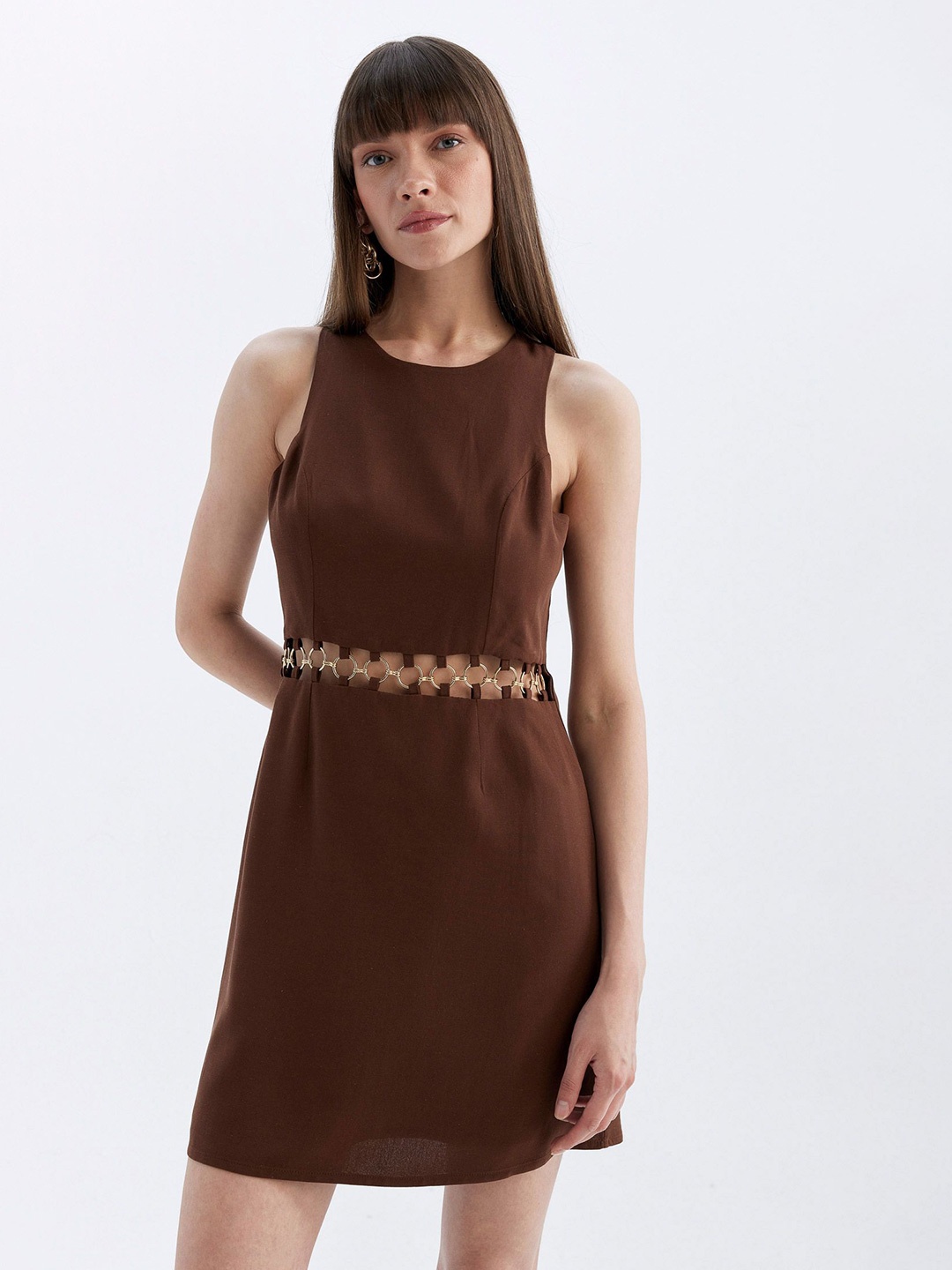 

DeFacto Sleeveless Cut out A-line Dress, Brown